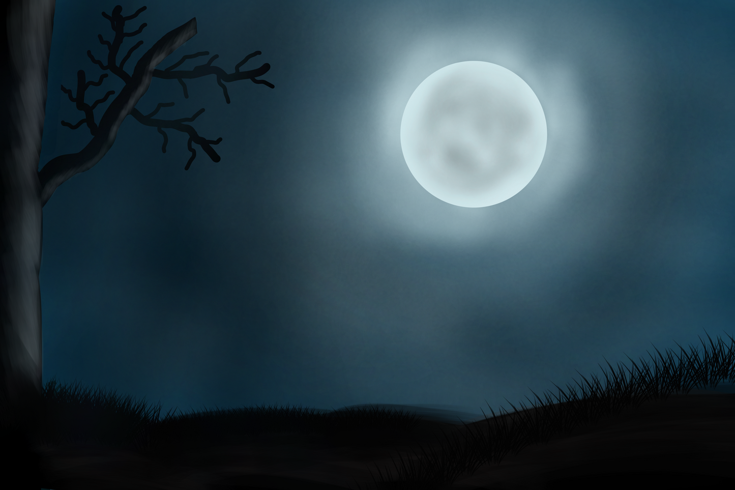 Midnight Solitude | Atmospheric Moonlight Illustration