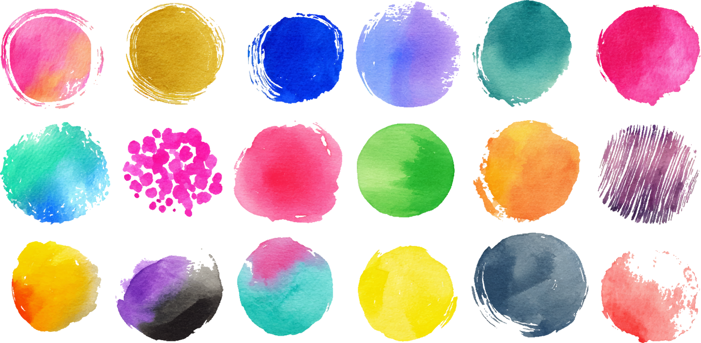 Vibrant Assorted Artistic Watercolor Circles and Dots