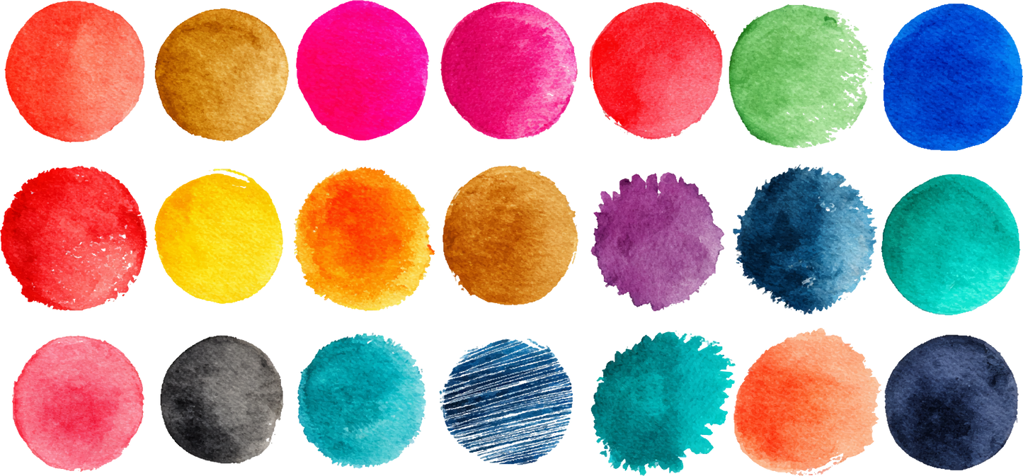 Diverse Collection of Saturated Round Watercolor Swatches