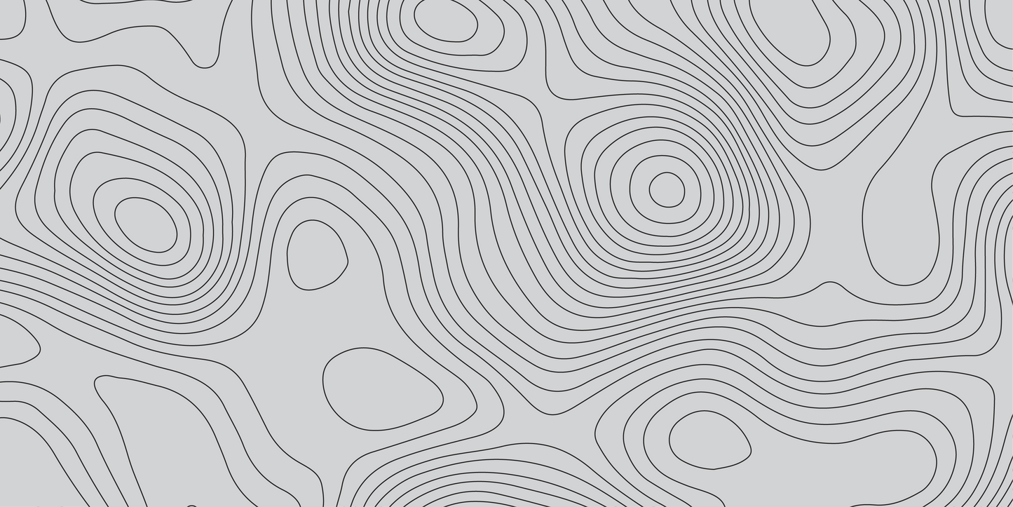 Fine black topographic loops spiral tightly around two calm peaks