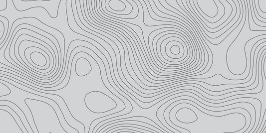 Fine black topographic loops spiral tightly around two calm peaks