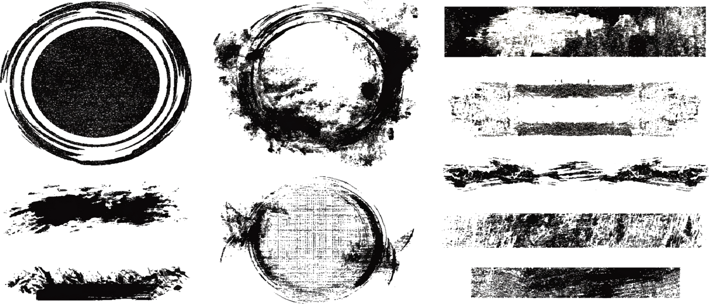 Grunge circles blobs and brush strokes crumble in dark black