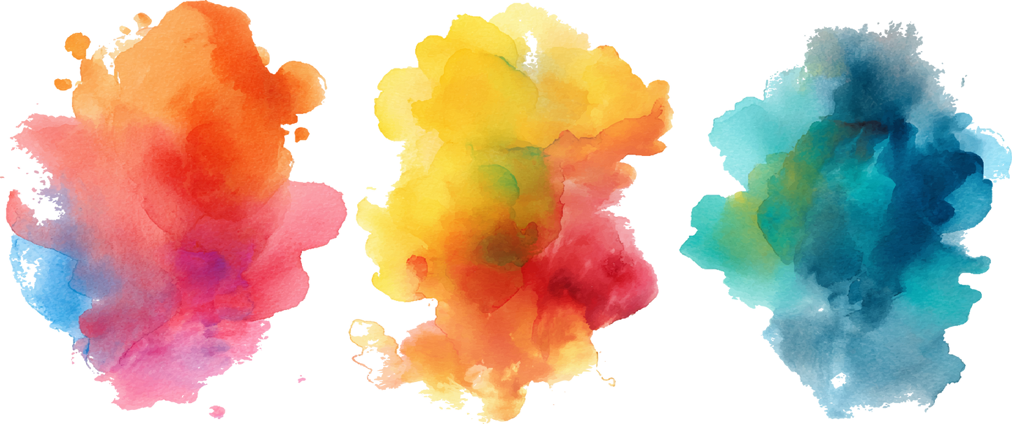 Three large vivid watercolor smoke clouds bloom on pure black