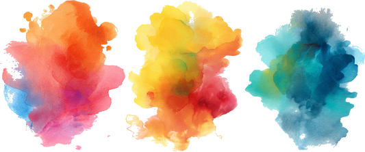 Three large vivid watercolor smoke clouds bloom on pure black