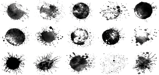 15 grunge ink rings and splats dissolve on black